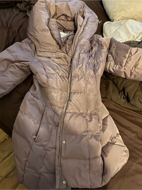 Cole Haan Long Quilted Puffer Coat in Dusty Mauve